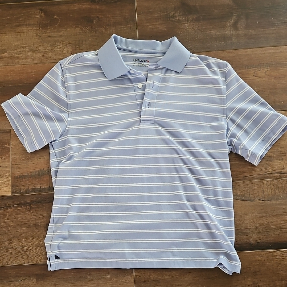 UNTUCKit Men's Light Blue Polo with White Stripes